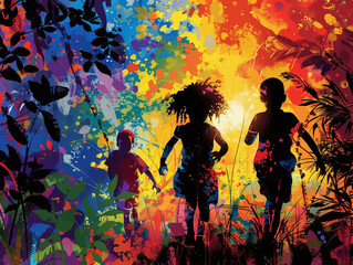 Vibrant Illustration of African American Children