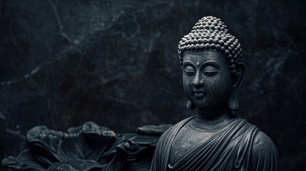 Siddhartha Gautama (Buddha) against a black background, with a mystical and enchanting atmosphere