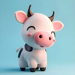 Fototapeta premium 3d clay cute baby cow, muted pastels, Blender 3d
