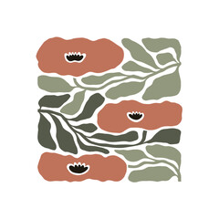 Floral abstract elements. Botanical composition. Modern trendy Matisse minimal style. Floral poster, invite. Vector arrangements for greeting card or invitation design