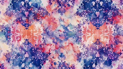 Abstract watercolour textile design with seamless Ajrakh Damask digital Floral Geometric Ikat Paisley African and Batik patterns