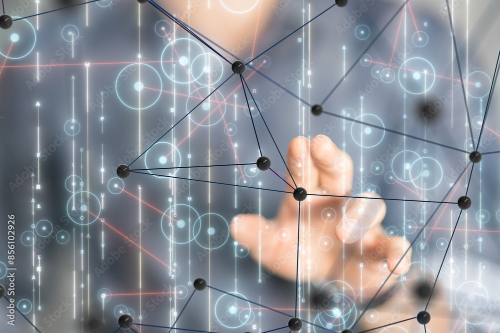 Poster Neural network 3D illustration. Big data and cybersecurity