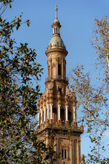 Top part of Torre Sur (south tower) at Plaza de Espana in Seville