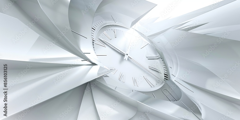 Wall mural abstract white clock with 3d perspective, time concept