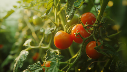 A close up of a tomato plant with three ripe tomatoes on it by AI generated image