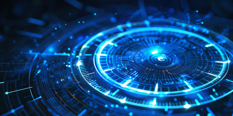 Futuristic digital interface with glowing blue elements, technology concept