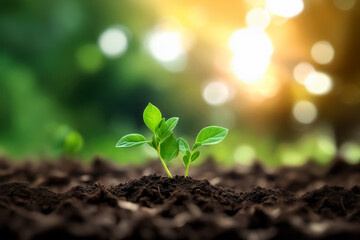 The Sapling are growing from the soil with sunlight, AI generated	