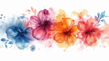 Watercolor painting of colorful flowers with a white background.