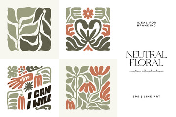 Floral abstract elements. Botanical composition. Modern trendy Matisse minimal style. Floral poster, invite. Vector arrangements for greeting card or invitation design © KozyPlace