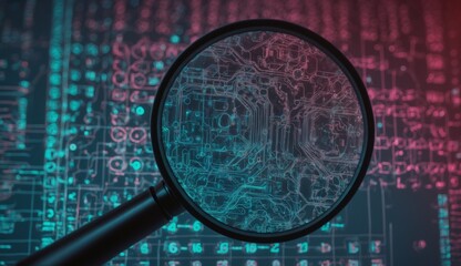 Magnifying glass over circuit board design