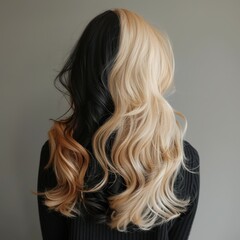 Naklejka premium Two-Toned Hair, Half Black, Half Blonde