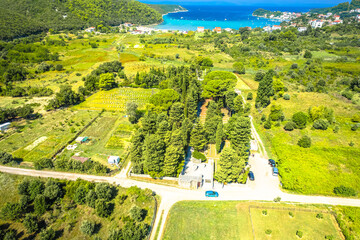 Kampor cemetery and historic memorial World war II prisoners concentration camp aerial view