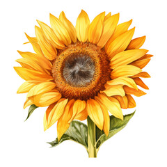 sunflower watercolor isolated on transparent background cutout