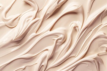 Obraz premium Creamy smooth texture, beige background with thick, wavy streaks of cream, background concept