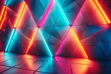 Neon lines forming geometric shapes with bright, glowing accents,