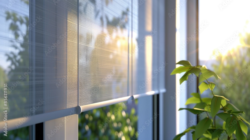 Poster A close-up view of a window with blinds closed, suitable for use in architectural or interior design contexts