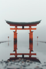 Naklejka premium Abstract Torii gate in a minimalist 3D scene with a focus on negative space,