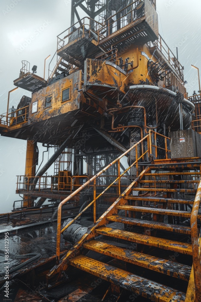 Aufkleber a large yellow structure with stairs leading up to it, suitable for use in architecture, design, or 