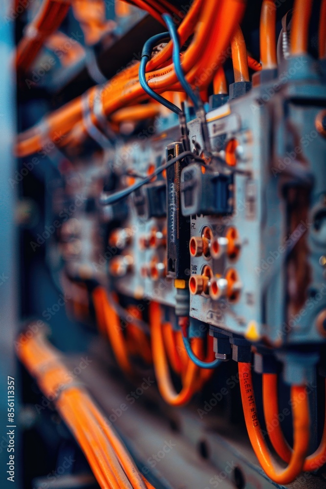 Poster High-quality image of a bunch of orange wires, ideal for use in electronics and technology-related contexts
