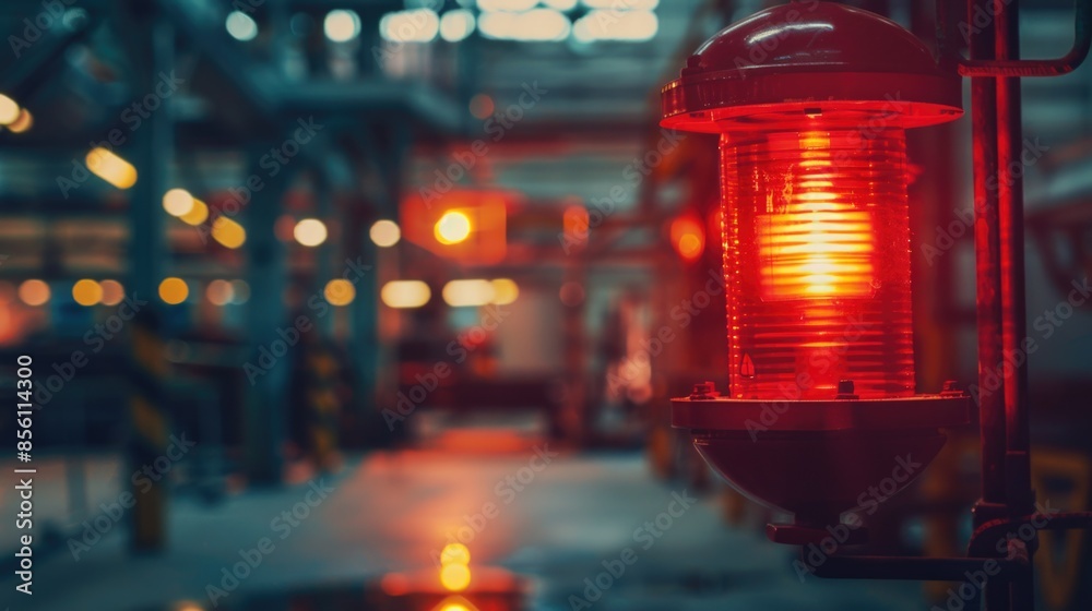 Poster a red light is installed on a pole in a building, providing guidance and safety