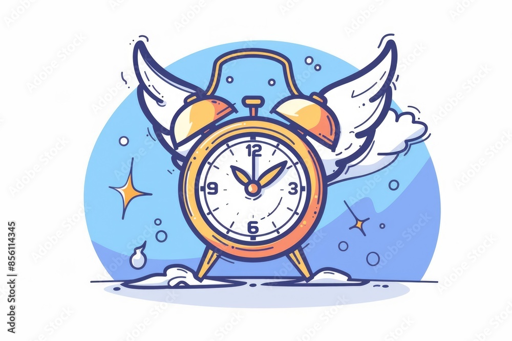 Poster an alarm clock surrounded by flying wings, a unique and creative concept for various uses