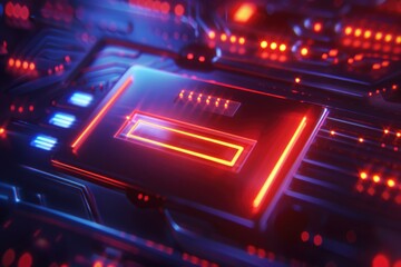 Obraz premium Close-up view of a circuit board with glowing red lights