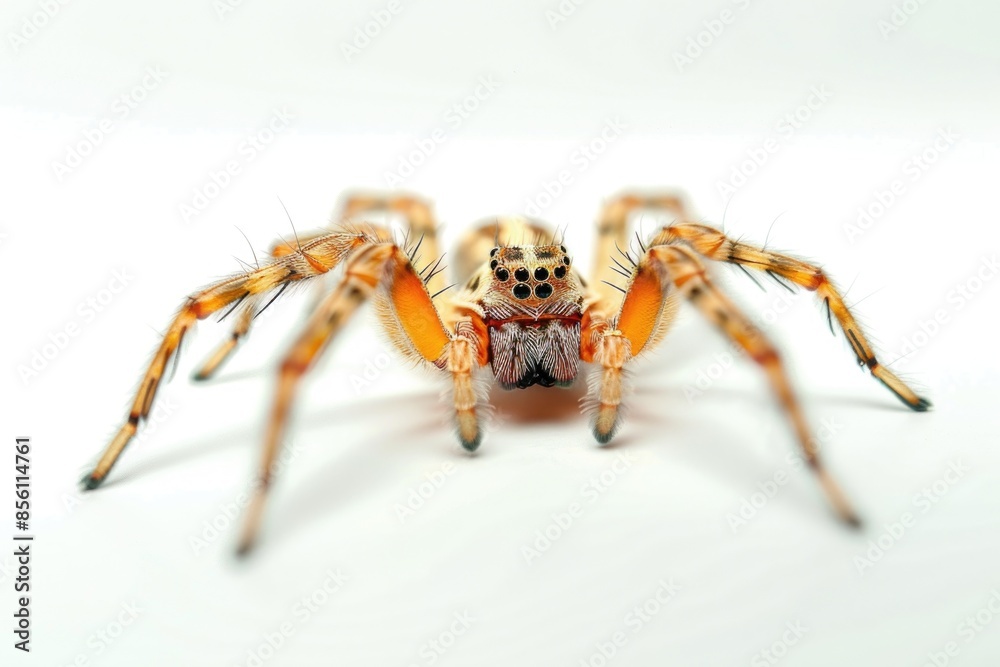 Poster a close-up image of a spider sitting on a white surface