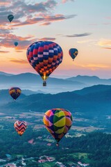 Obraz premium Aerial view of colorful hot air balloons soaring through the sky