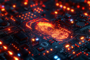 Vibrant biometric fingerprint scan on a retro-style 3D loading screen,