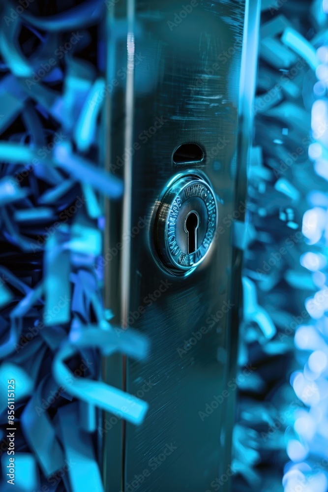 Poster a close-up of a lock on a door, suitable for use in images about security, architecture, or mystery