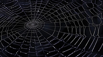 A spider web covered in dew drops