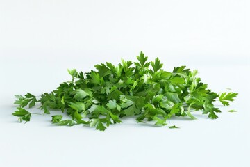 Obraz premium Fresh parsley leaves arranged on a clean white background