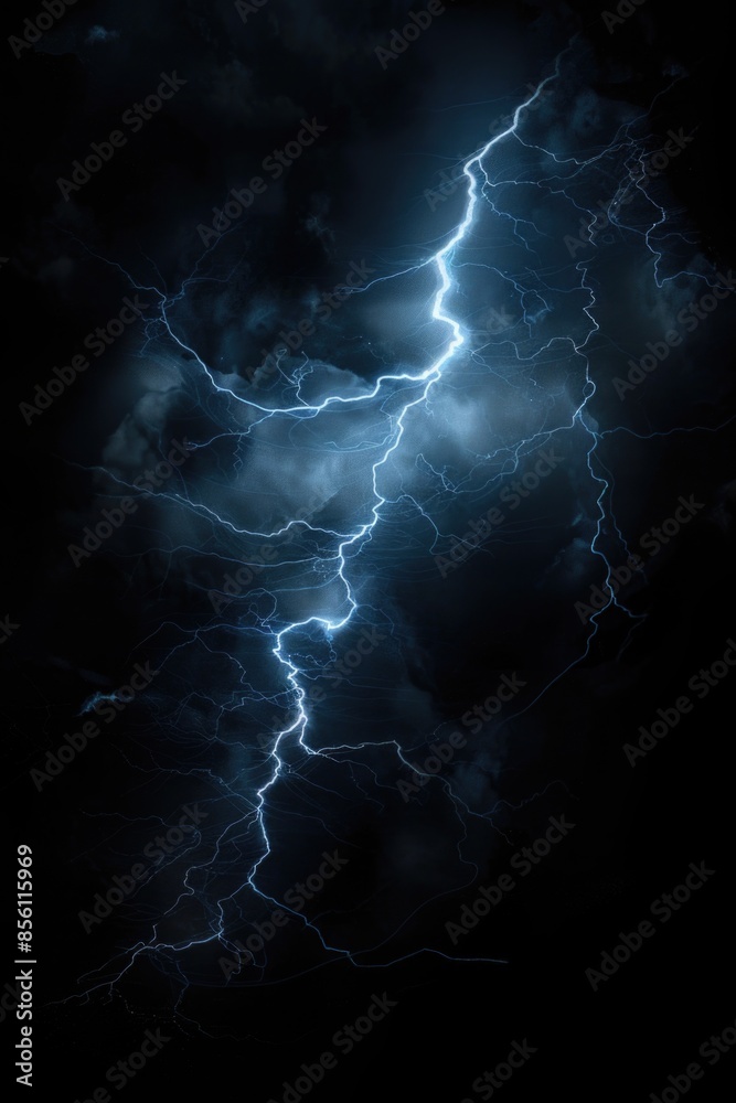 Poster a dark sky with intense lightning