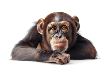 curious chimpanzee lying down isolated png transparent background