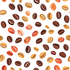 Coffee bean seamless repeating pattern background wallpaper backdrop. Roasted, fresh, caffeine, illustration