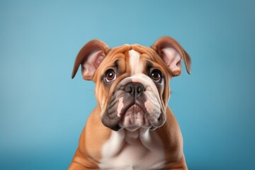 Obraz premium Portrait of a cute bulldog isolated on solid color backdrop