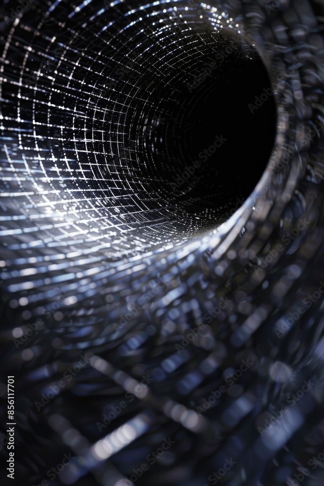 Poster A close-up of a black tunnel with a light at the end, suitable for use in illustrations or designs where a sense of hope and guidance is needed
