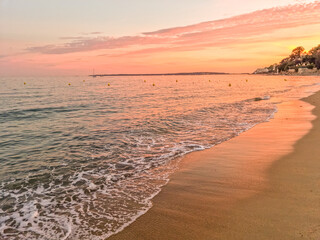 Sunset on the beach in Golfe Juan, South of France