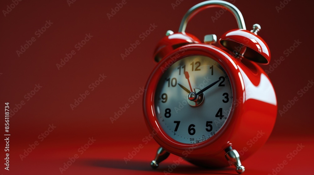 Aufkleber a close-up shot of a bright red alarm clock sitting on a matching red surface
