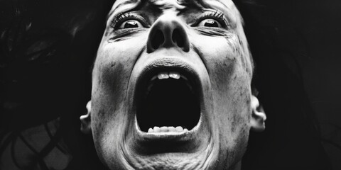 Obraz premium A close-up shot of a man's face with his mouth open in surprise or shock