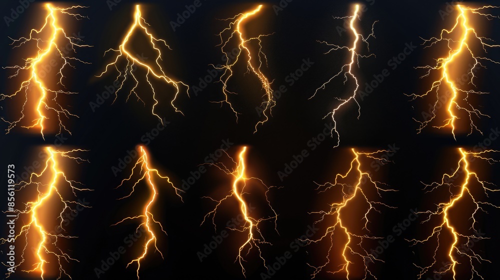 Aufkleber A dark and moody image featuring a series of lightning flashes against a black background, ideal for use in media production or design projects