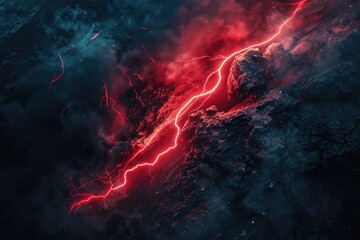 Fototapeta premium A bright red and black lightning bolt symbolizes energy and power