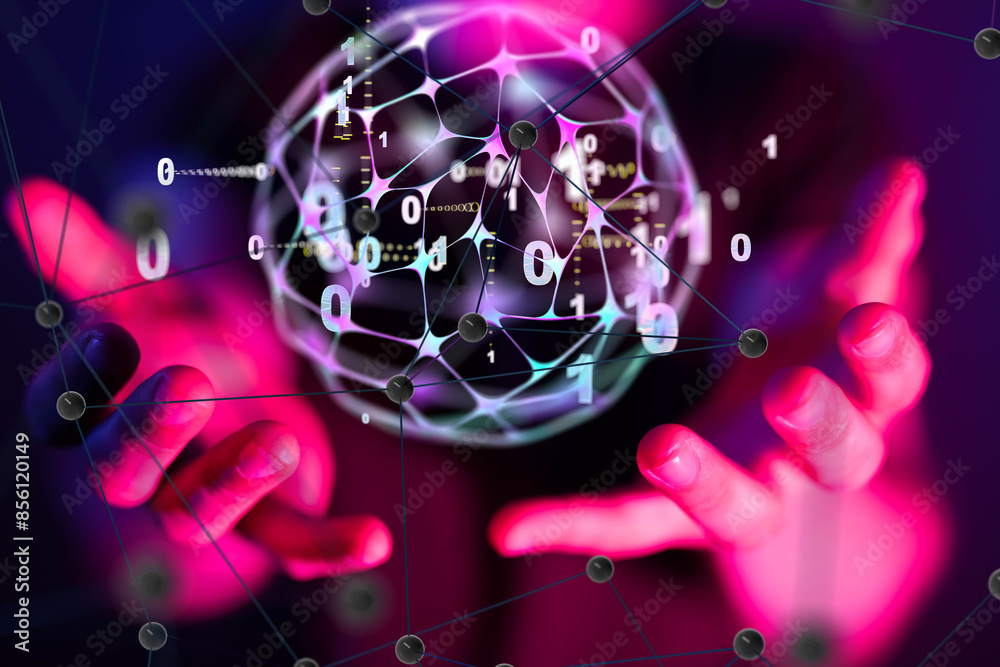 Poster Neural network concept. Connected cells with links.