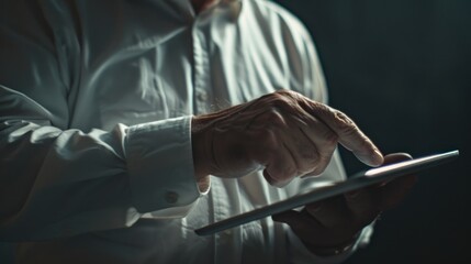 A close-up shot of a person interacting with a tablet, great for representing digital communication or technology usage