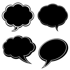 Four black and white speech bubbles on a white background