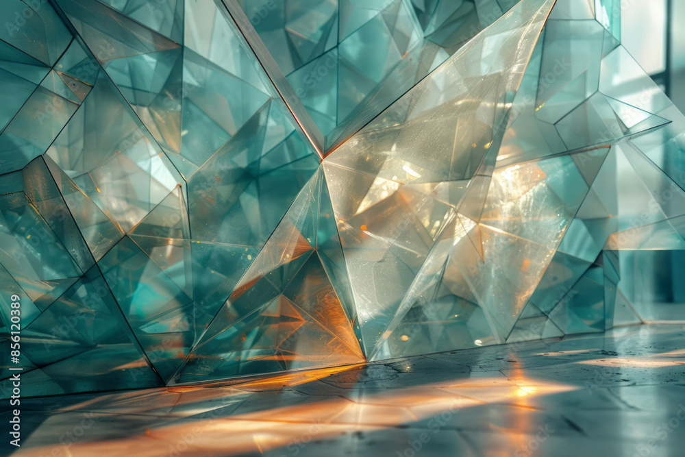 Poster Abstract glass sculpture with geometric shapes and sharp angles,