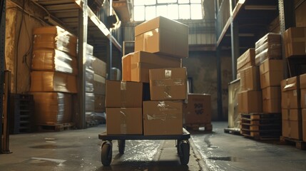Efficient Moving Day - Stacked Boxes on Moving Dolly Ready for Transport