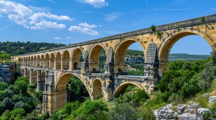 Image of an arched bridge with several arches spanning over water or land, suitable for use in infrastructure, construction, and architectural contexts