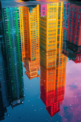 Study in color and reflection with a harmonious blend of colors mirrored in a reflective surface,