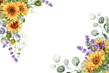 Sunflower and lavender flower arrangement. Foral Watercolor illustration on transparent background © Link Parker